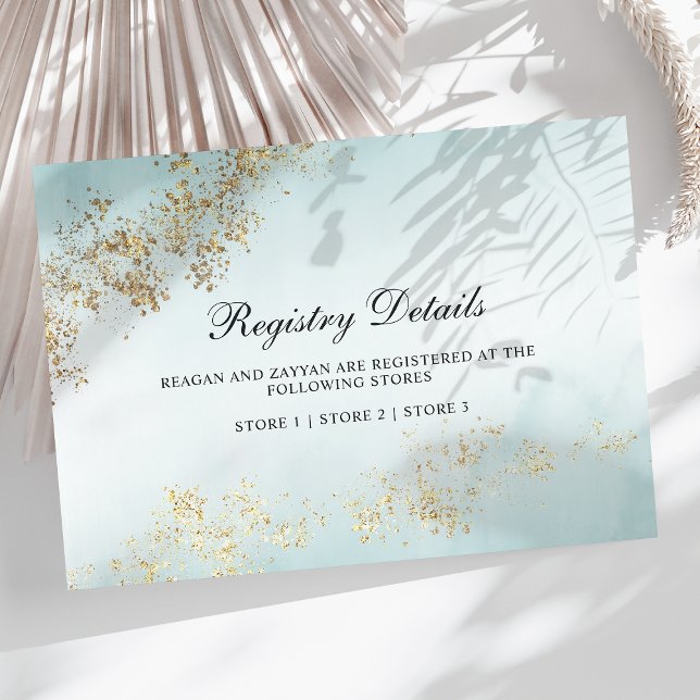 Modern Gold Flecks Teal Mist Wedding Registry Enclosure Card (Creator Uploaded)