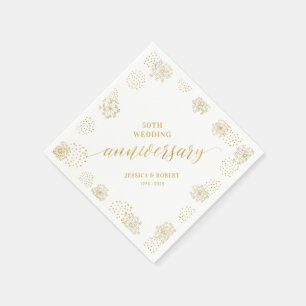 Modern Gold Floral 50th Wedding Anniversary Party Napkins