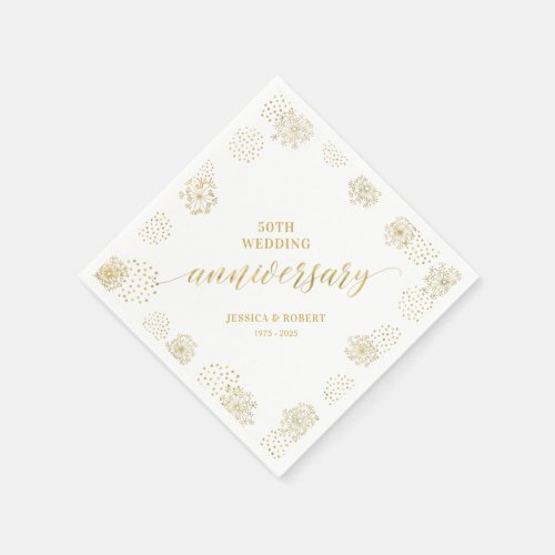 Modern Gold Floral 50th Wedding Anniversary Party Napkins