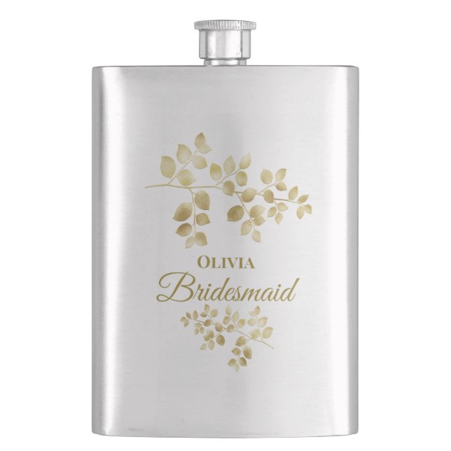 Modern Gold Floral Bridesmaid Flask (Front)