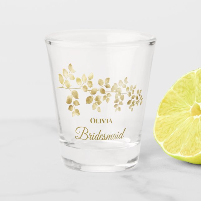 Modern Gold Floral Bridesmaid Shot Glass (Front)