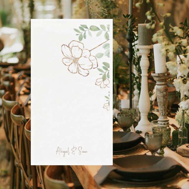 Modern Gold Floral Green Personalized Script Paper Guest Towels (Creator Uploaded)