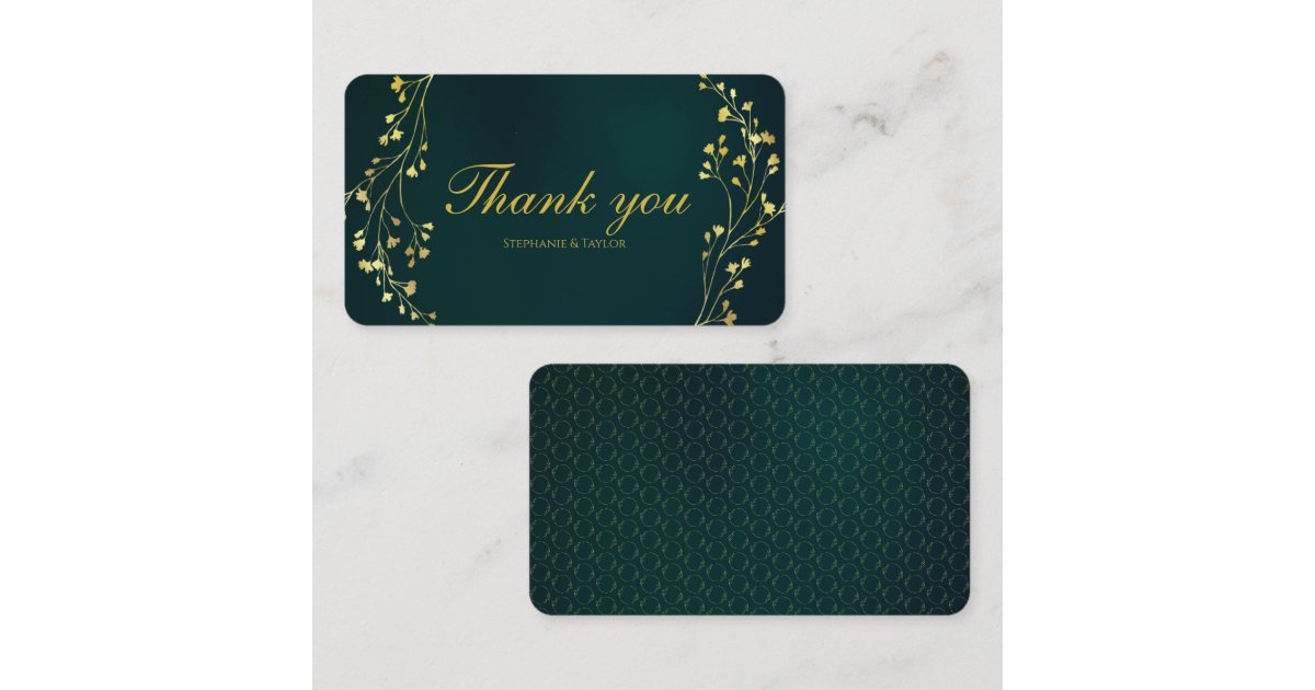 Modern Gold Floral Green Wedding Thank you Card | Zazzle