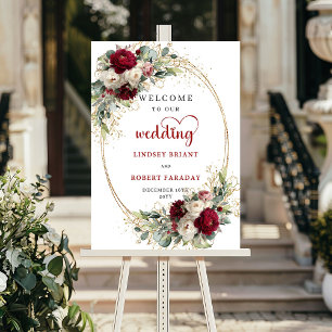 Modern gold floral greenery wedding welcome sign