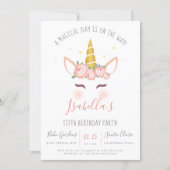 Modern Gold Floral Magical Unicorn Birthday Party Invitation (Front)