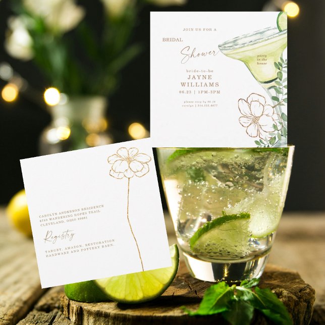 Modern Gold Floral Margarita Bridal Shower Invitation (Creator Uploaded)