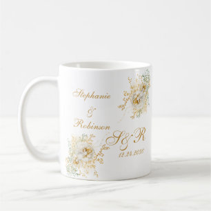 Modern Gold Floral Monogram Logo Wedding Coffee Mug