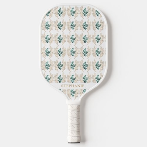 Modern Gold Floral Pattern Personalized Name Pickleball Paddle