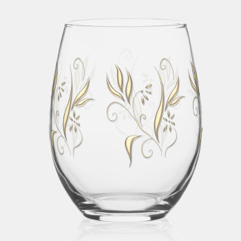 Modern Gold Floral Stemless Wine Glass by All_Occasion_Gifts at Zazzle