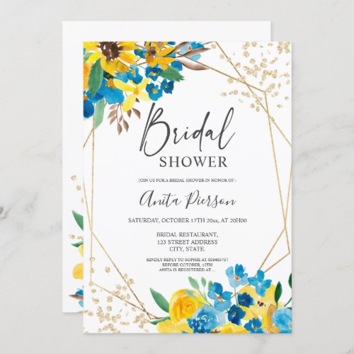 Modern gold floral watercolor bridal shower invitation