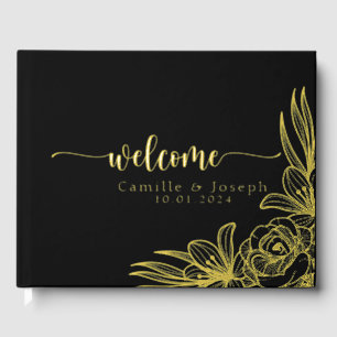Modern Gold Floral wedding guestbook