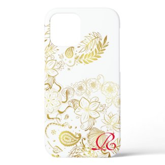 Modern Gold Flowers and Monogram Case-Mate iPhone