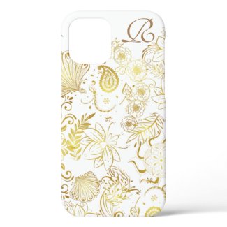 Modern Gold Flowers and Monogram Case-Mate iPhone