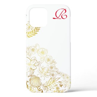 Modern Gold Flowers and Monogram Case-Mate iPhone