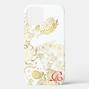 Modern Gold Flowers and Monogram Case-Mate iPhone  12 Case