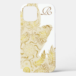 Modern Gold Flowers and Monogram iPhone 12 Case