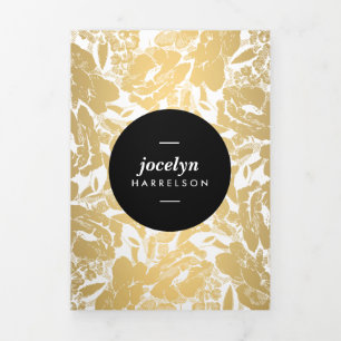 Modern Gold Flowers Black Circle Brochure