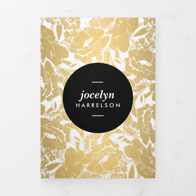 Modern Gold Flowers Black Circle Brochure (Cover)