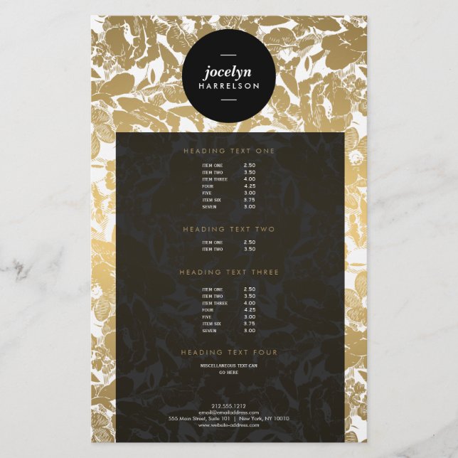 Modern Gold Flowers Black Circle Flyer (Front)