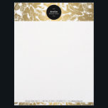 Modern Gold Flowers Black Circle Letterhead<br><div class="desc">Coordinates with the Modern Gold Flowers Black Circle Business Card Template by 1201AM. A vintage floral pattern is made modern with a faux metallic gold and white color scheme. The centered black circle highlights your name or business name on this modern personalized letterhead. © 1201AM CREATIVE</div>