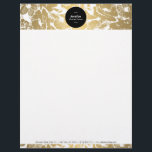 Modern Gold Flowers Black Circle Letterhead<br><div class="desc">Coordinates with the Modern Gold Flowers Black Circle Business Card Template by 1201AM. A vintage floral pattern is made modern with a faux metallic gold and white color scheme. The centered black circle highlights your name or business name on this modern personalized letterhead. © 1201AM CREATIVE</div>