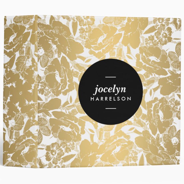 Modern Gold Flowers Personalized Binder (Front/Spine)