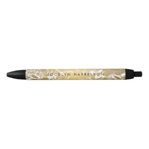 Modern Gold Flowers Personalized Pen