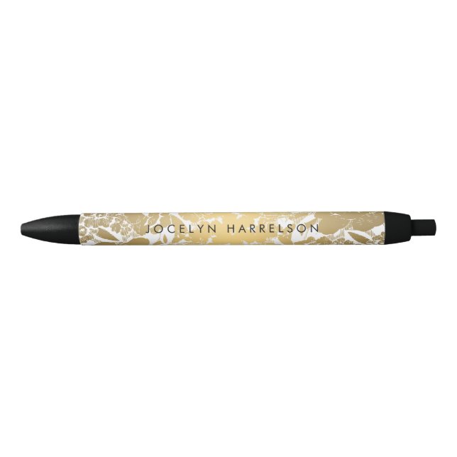 Modern Gold Flowers Personalized Pen (Front)
