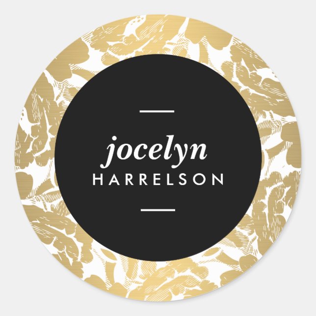 Modern Gold Flowers Personalized Stickers (Front)