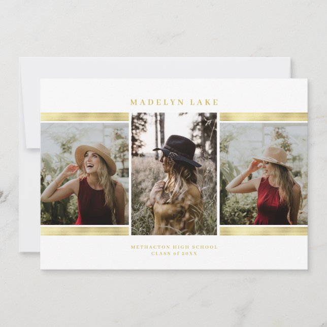 Modern Gold Foil 2023 Photo Graduation  Announcement (Front)