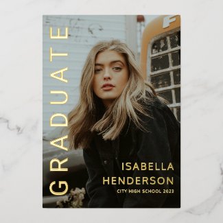 Modern Gold Foil 2 Photo Graduation Announcement