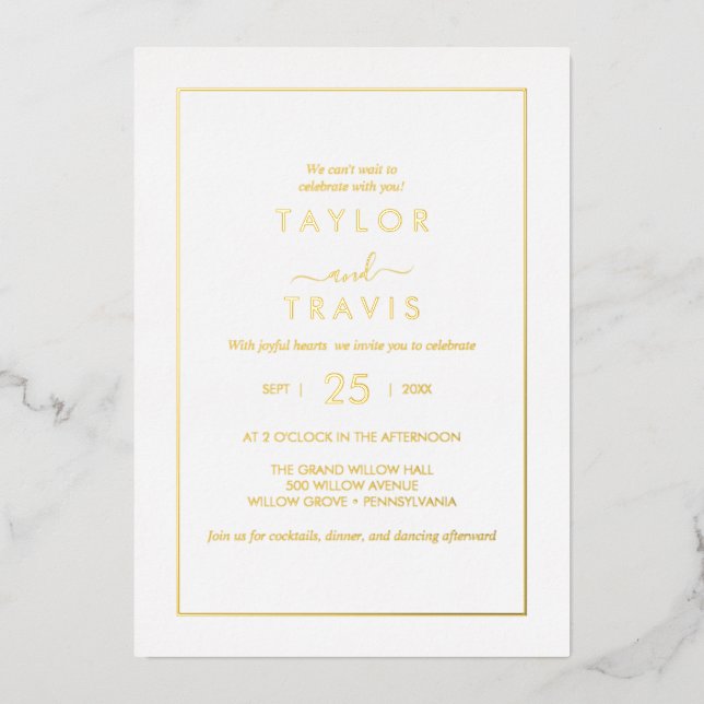 Modern Gold Foil | All-In-One Wedding  Invitation (Front)