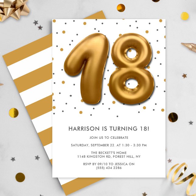 Modern Gold Foil Balloon 18th Birthday Invitation (Creator Uploaded)