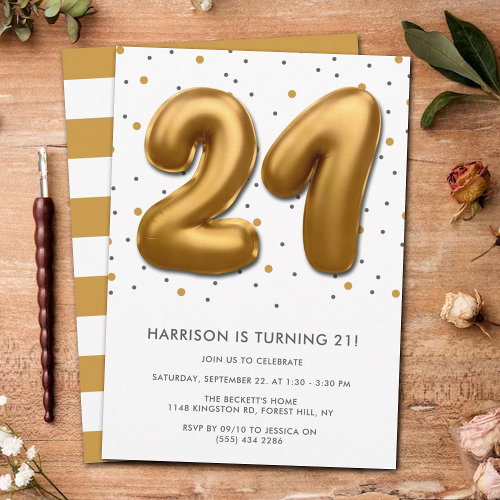 Modern Gold Foil Balloon 21st Birthday