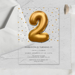 Modern Gold Foil Balloon 2nd Birthday Acrylic Invitations