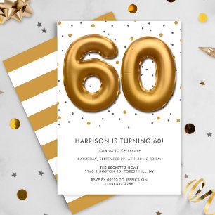 Modern Gold Foil Balloon 60th Birthday Invitation