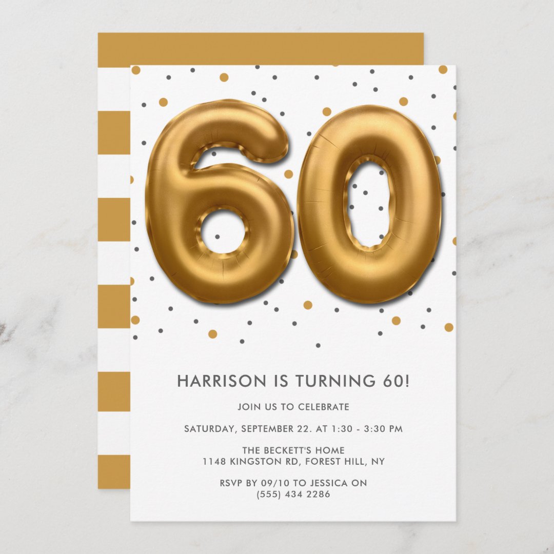 Modern Gold Foil Balloon 60th Birthday Invitation | Zazzle