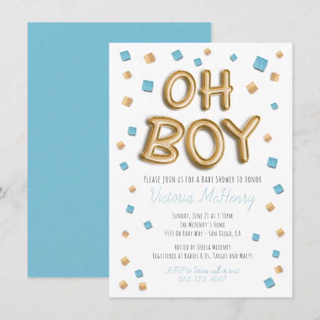 Modern Gold Foil Balloon Baby Shower Invitations (Front/Back)