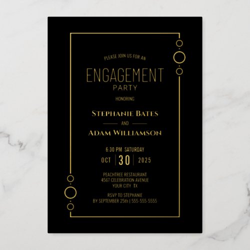 Modern Gold Foil Black Engagement Party Foil Invitation