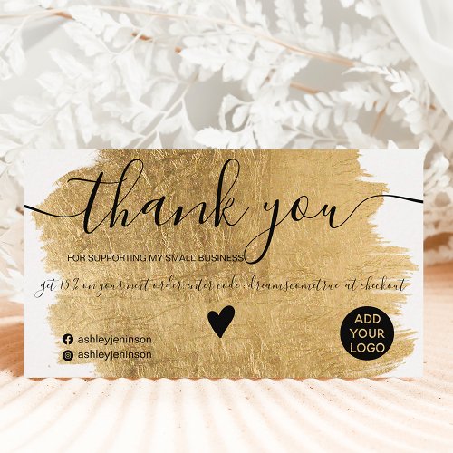 Modern gold foil brushstroke order thank you business card