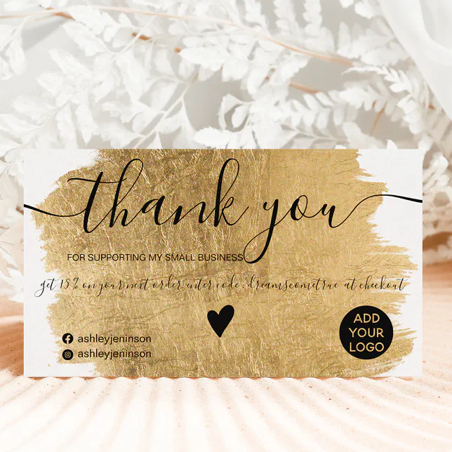 Modern gold foil brushstroke order thank you business card | Zazzle