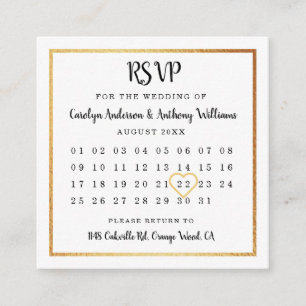 Modern Gold Foil Calendar RSVP Enclosure Card