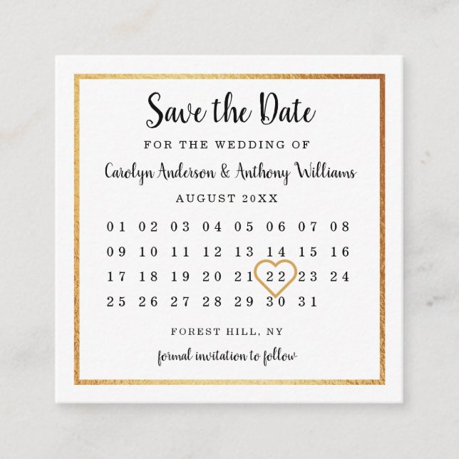 Modern Gold Foil Calendar Save The Date Enclosure Card (Front)