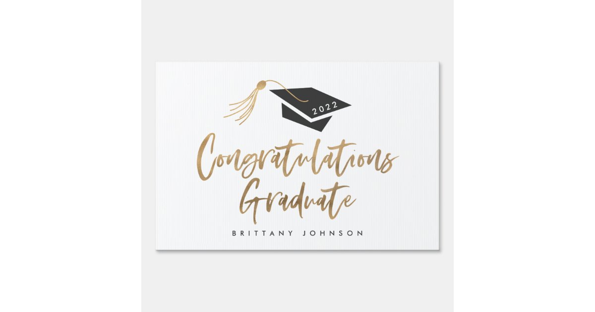Modern Gold Foil Cap Congratulations Graduation Sign | Zazzle
