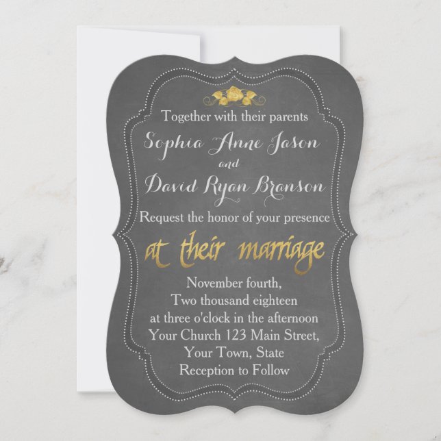Modern Gold Foil Chalkboard Wedding Invitation (Front)
