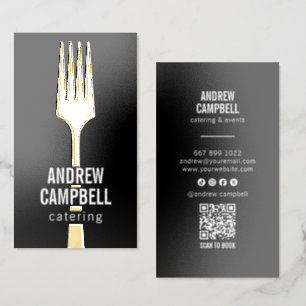 Modern Gold Foil Chef Fork Professional Catering Business Cards