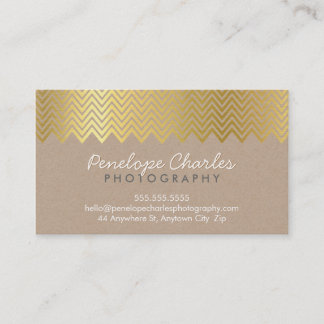 MODERN gold foil chevron pattern on natural kraft Business Card