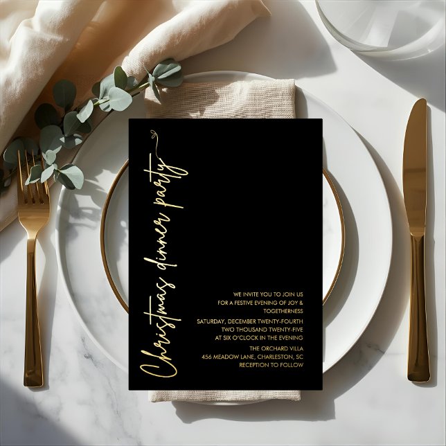 Modern Gold Foil Christmas Dinner Party Invitation (Creator Uploaded)