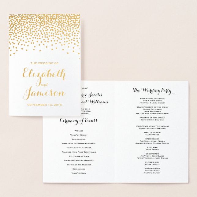 Modern Gold Foil Confetti Dots Wedding Program (Display)
