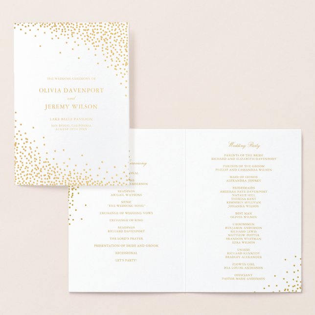 Modern Gold Foil Confetti Dots Wedding Programs (Display)